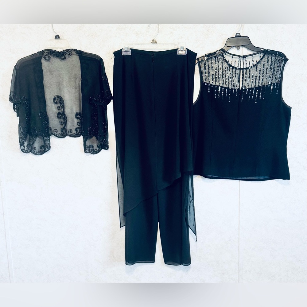 Formal Ladies Three Piece Embellished Sheer Top & Jacket Pants w/ Overskirt PL